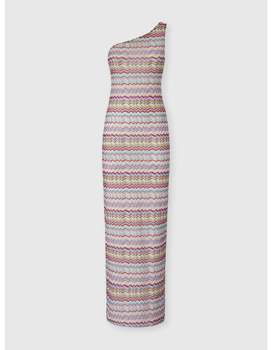 Missoni women's one-shoulder long cover-up in printed tulle — zigzag pattern in multi product shot
