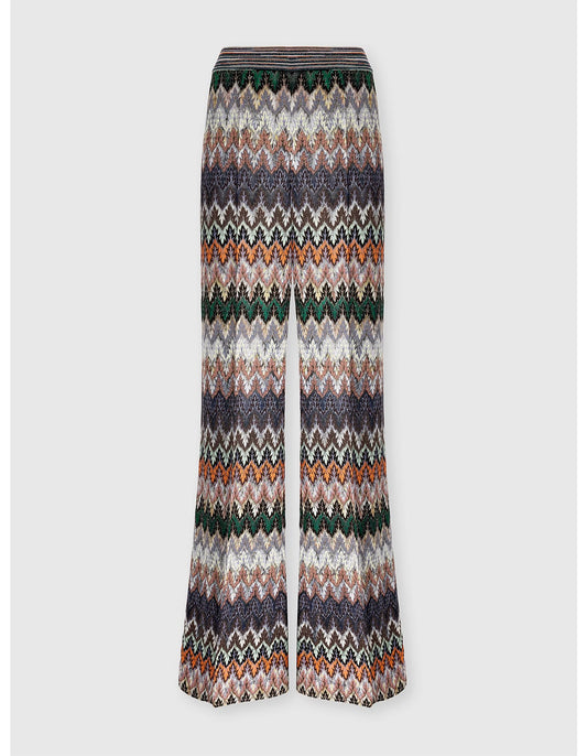 Missoni women's wide-leg pants in cotton viscose lamé — Raschel lace knit in dark multi close up