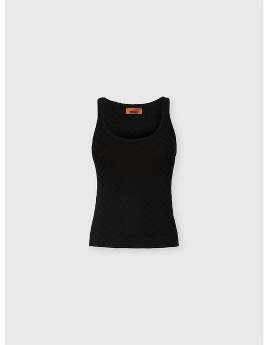 Missoni women's stretch tank top in cotton viscose blend — tone-on-tone chevron knit in black