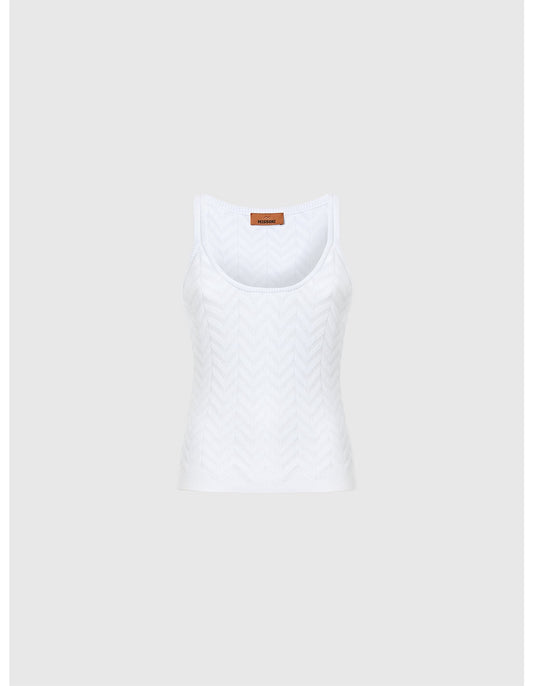 Missoni women's stretch tank top in cotton viscose blend — tone-on-tone chevron knit in white