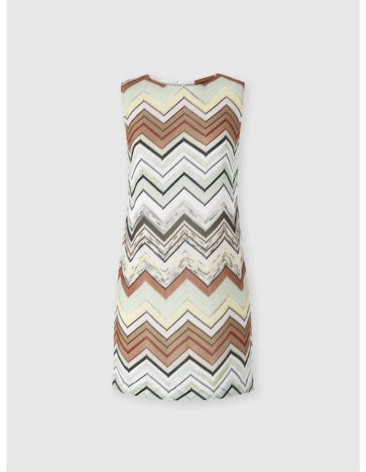 Missoni women's sleeveless mini dress in cotton viscose blend — chevron knit, crew neckline in white multi product shot