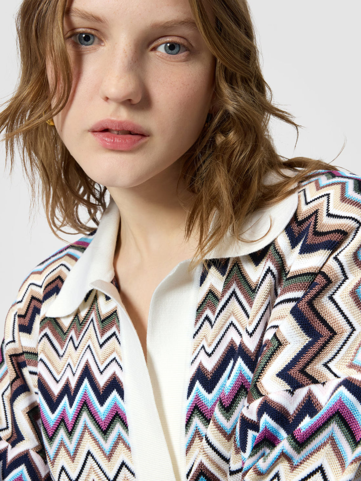 OVERSIZED KNIT L/S ZIG ZAG POLO