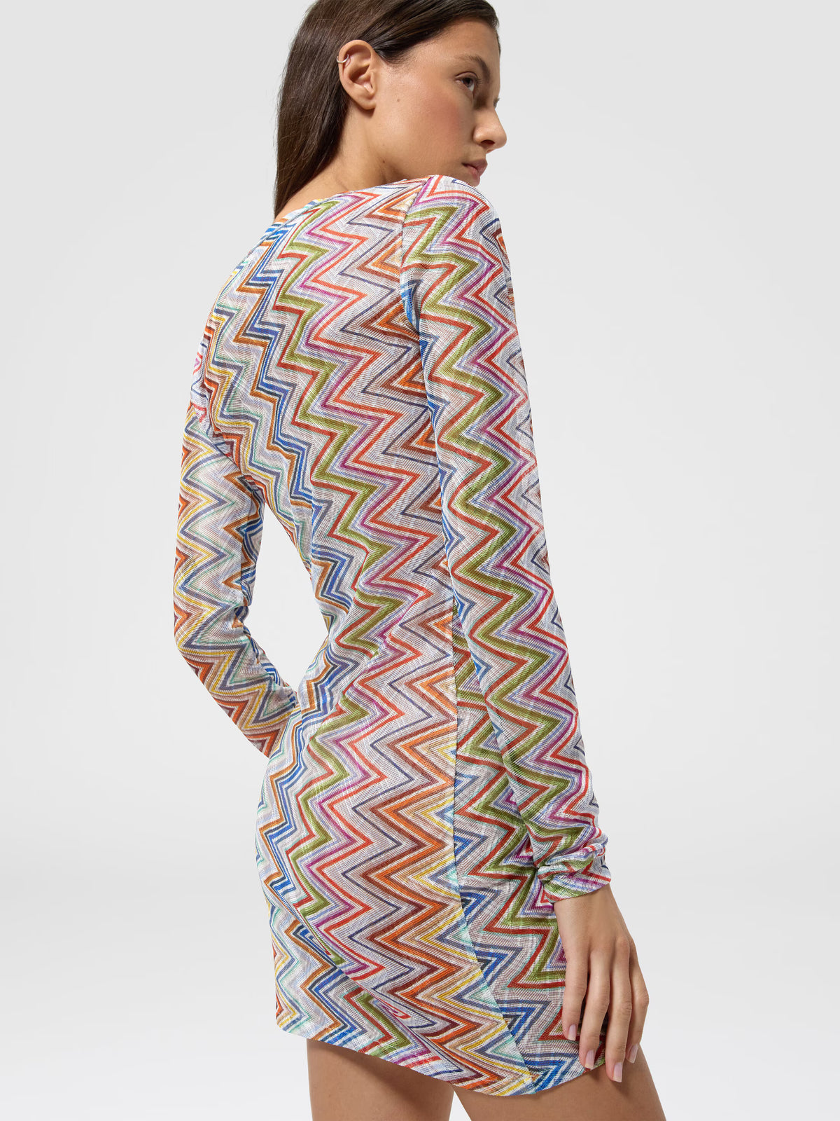 LONG-SLEEVE T-SHIRT DRESS IN PRINTED ZIG ZAG