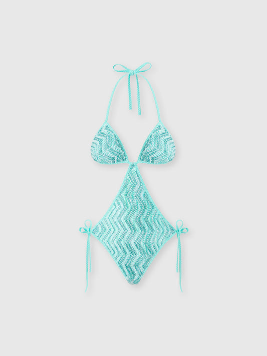Missoni women's trapeze trikini in viscose lamé mesh — zigzag knit with sequins in Aquamarine
