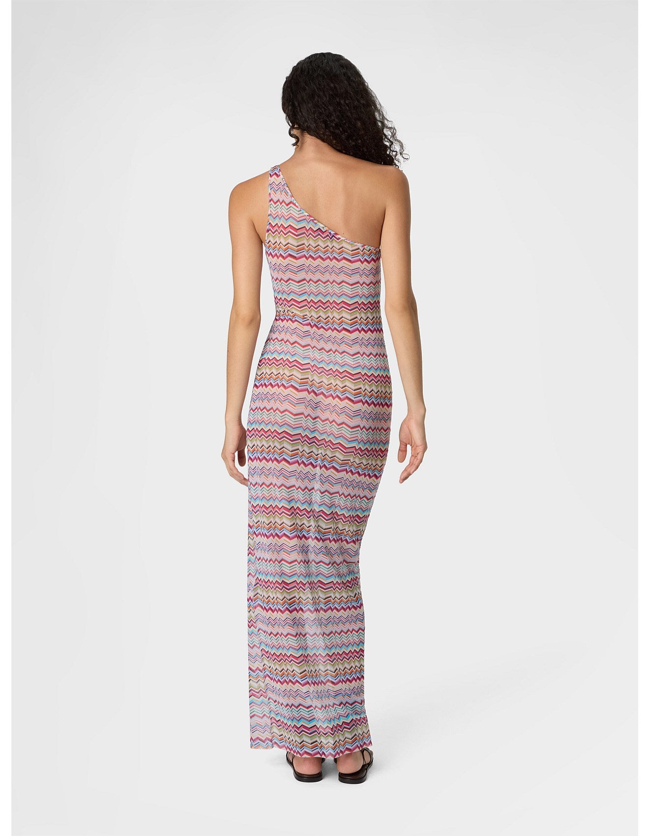 Missoni women's one-shoulder long cover-up in printed tulle — zigzag pattern in multi back view
