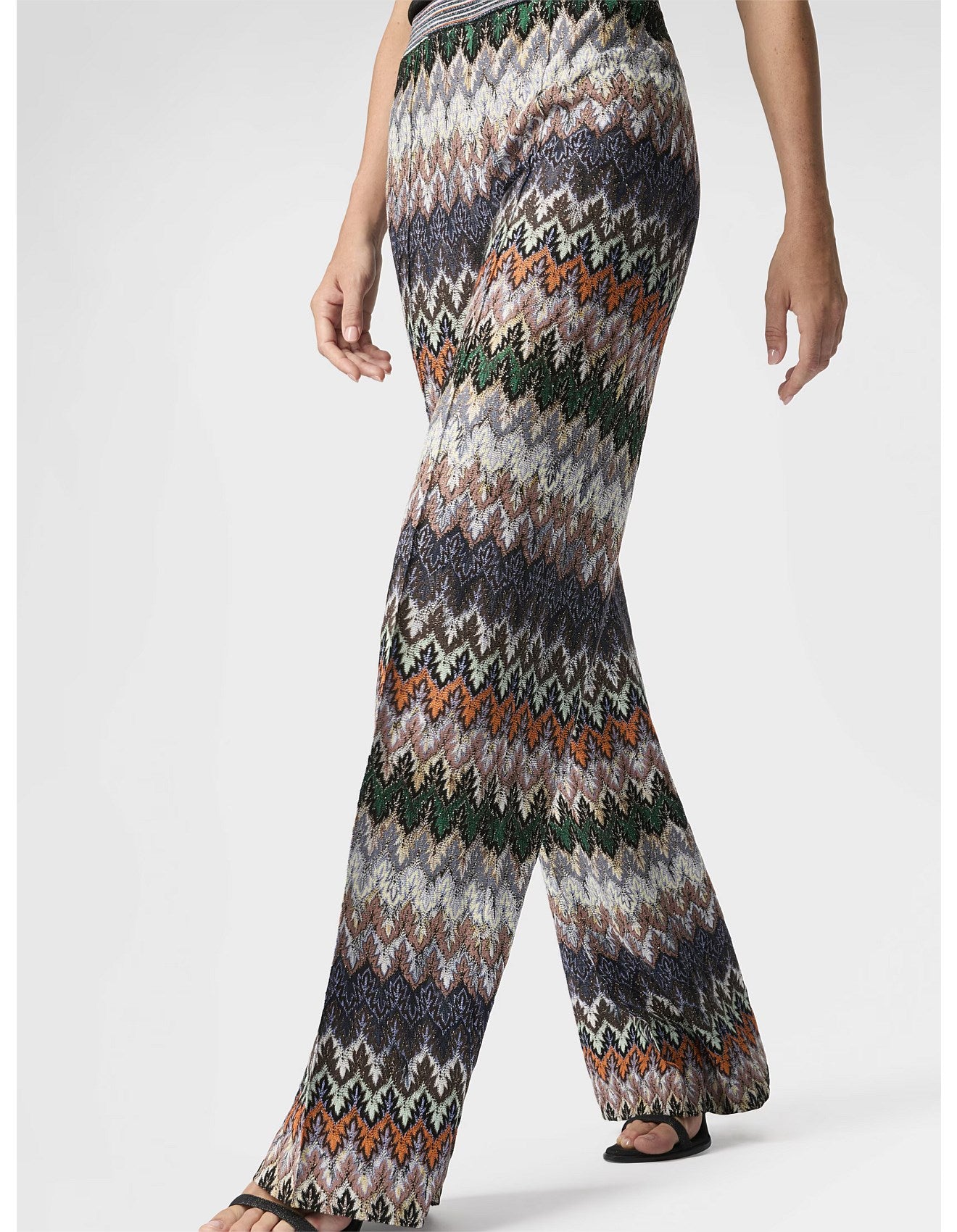 Missoni women's wide-leg pants in cotton viscose lamé — Raschel lace knit in dark multi close up