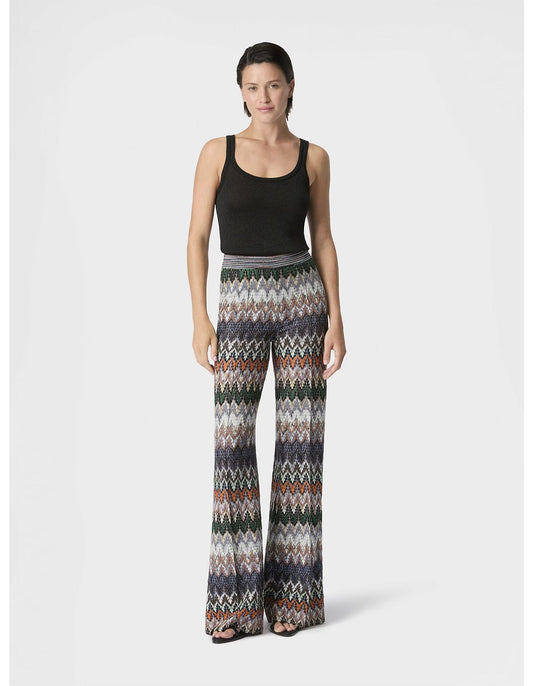 Missoni women's wide-leg pants in cotton viscose lamé — Raschel lace knit in dark multi
