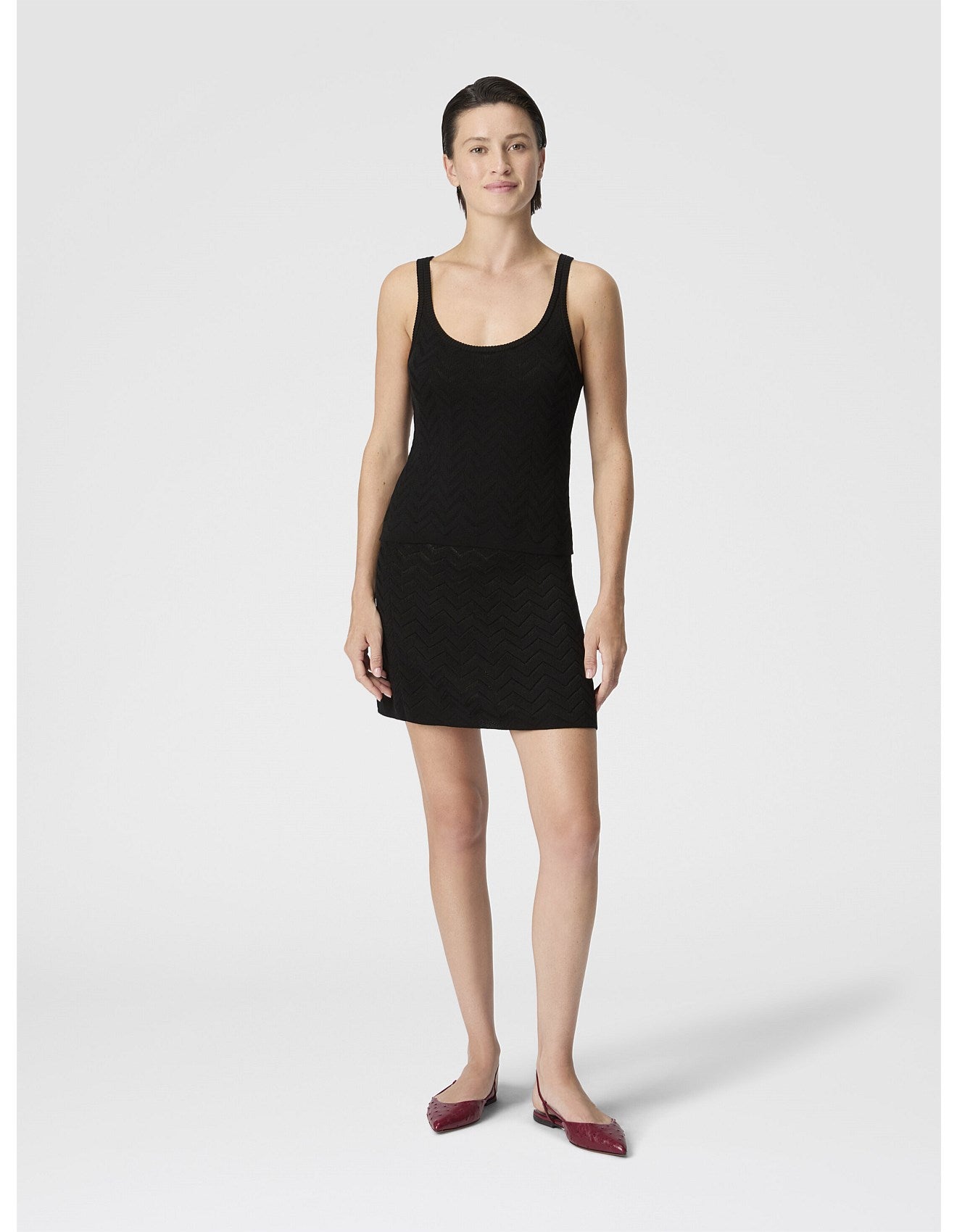 Missoni women's stretch tank top in cotton viscose blend — tone-on-tone chevron knit in black