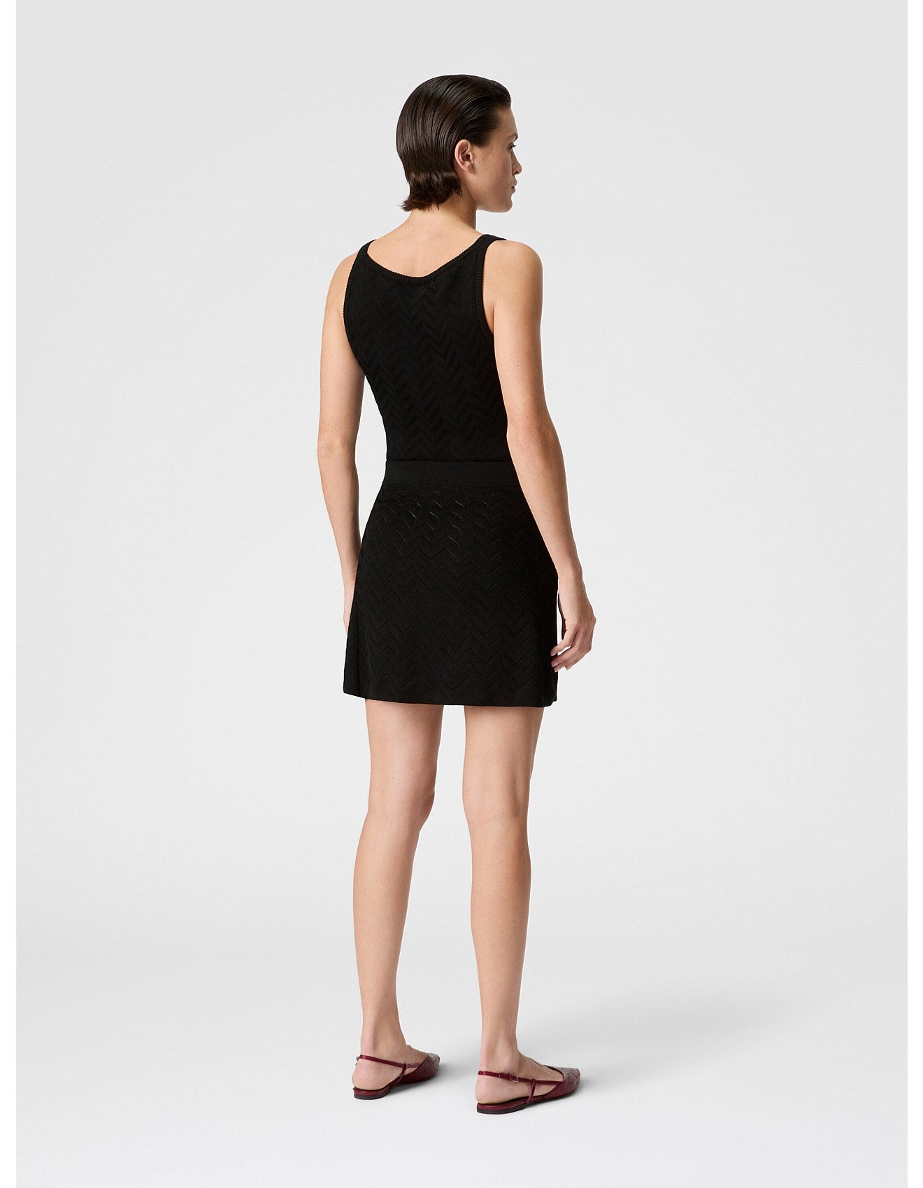 Missoni women's stretch tank top in cotton viscose blend — tone-on-tone chevron knit in black back view