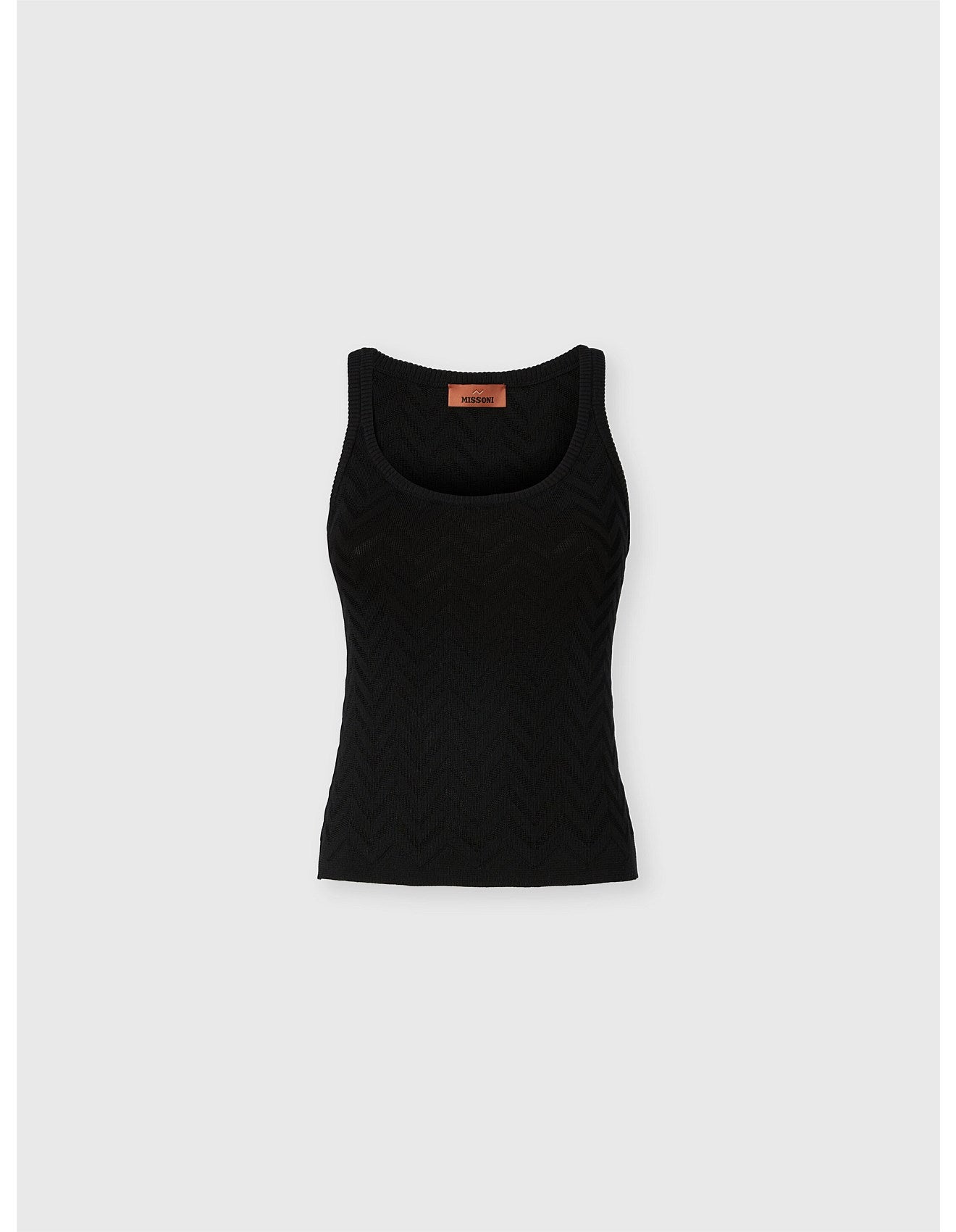 Missoni women's stretch tank top in cotton viscose blend — tone-on-tone chevron knit in black 