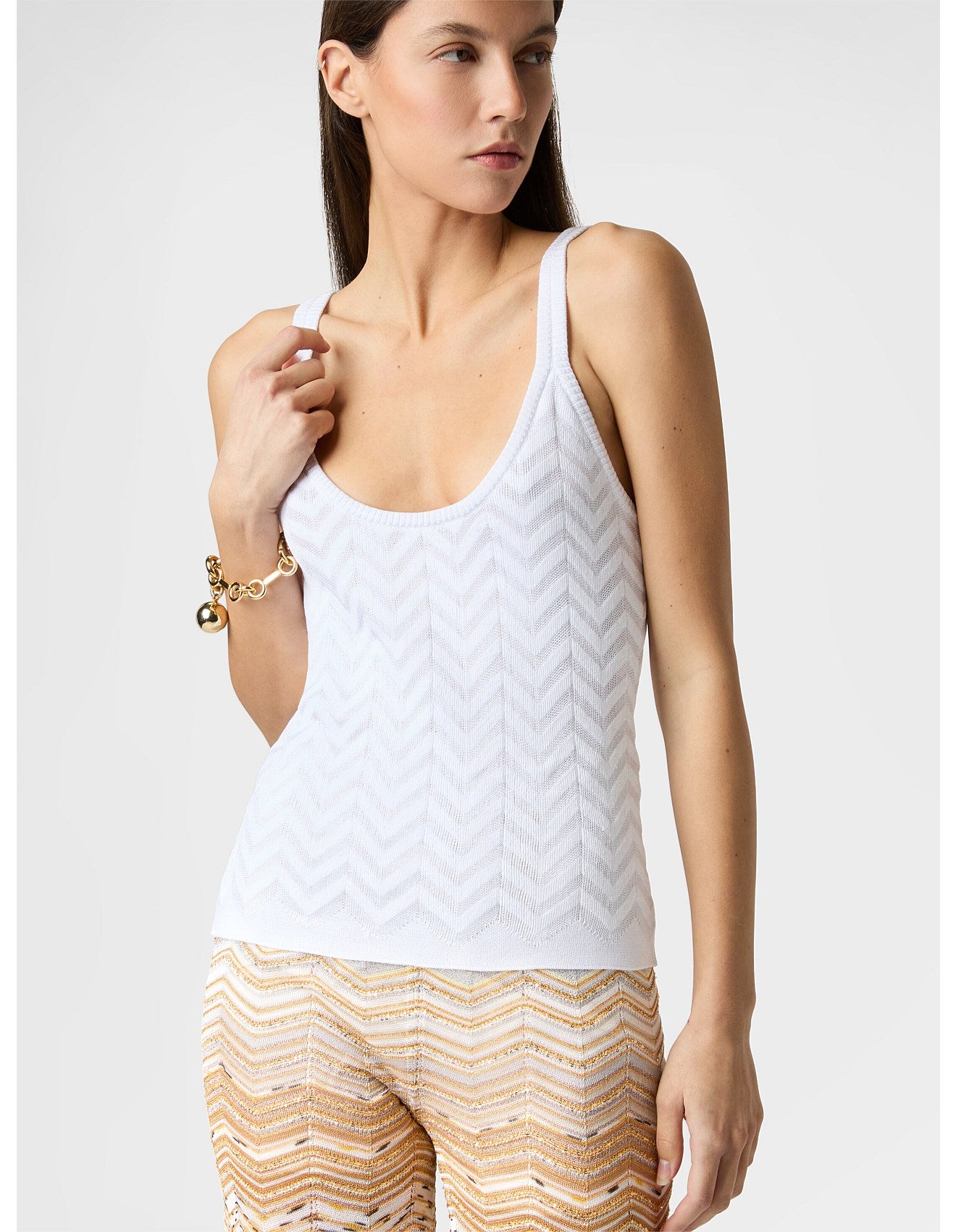 Missoni women's stretch tank top in cotton viscose blend — tone-on-tone chevron knit in white