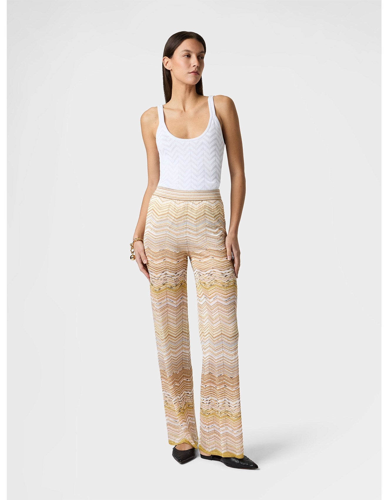 Missoni women's stretch tank top in cotton viscose blend — tone-on-tone chevron knit in white