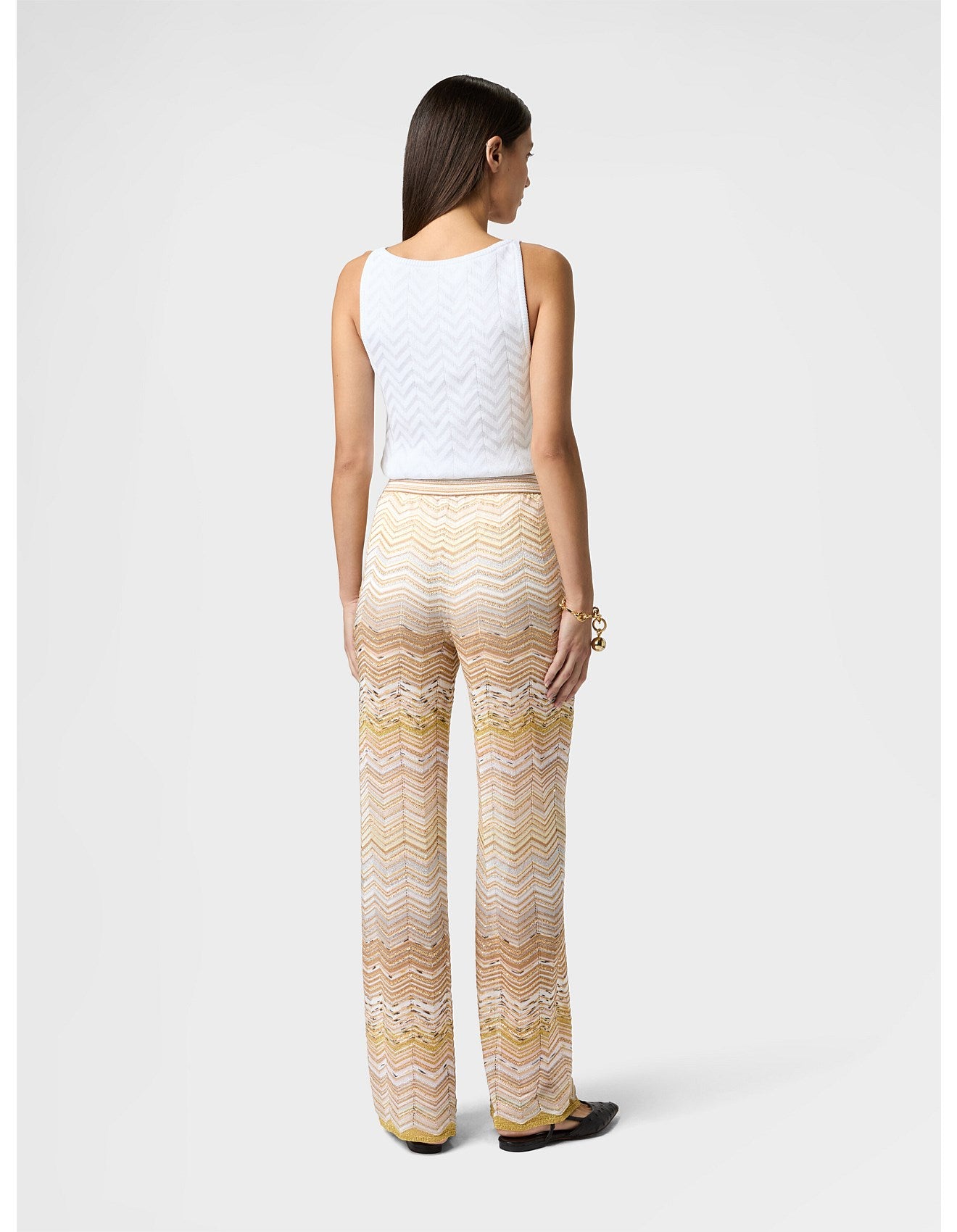 Missoni women's stretch tank top in cotton viscose blend — tone-on-tone chevron knit in white back shot