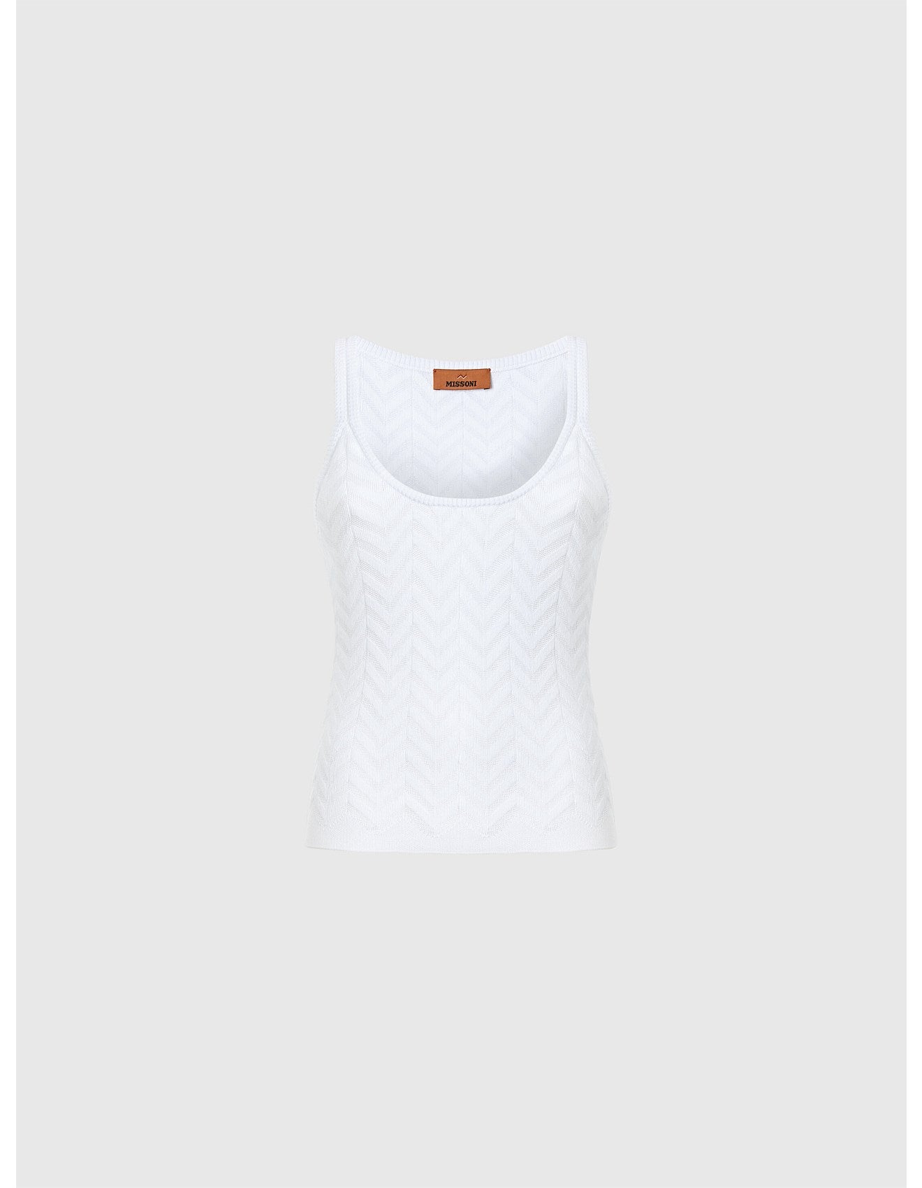 Missoni women's stretch tank top in cotton viscose blend — tone-on-tone chevron knit in white 