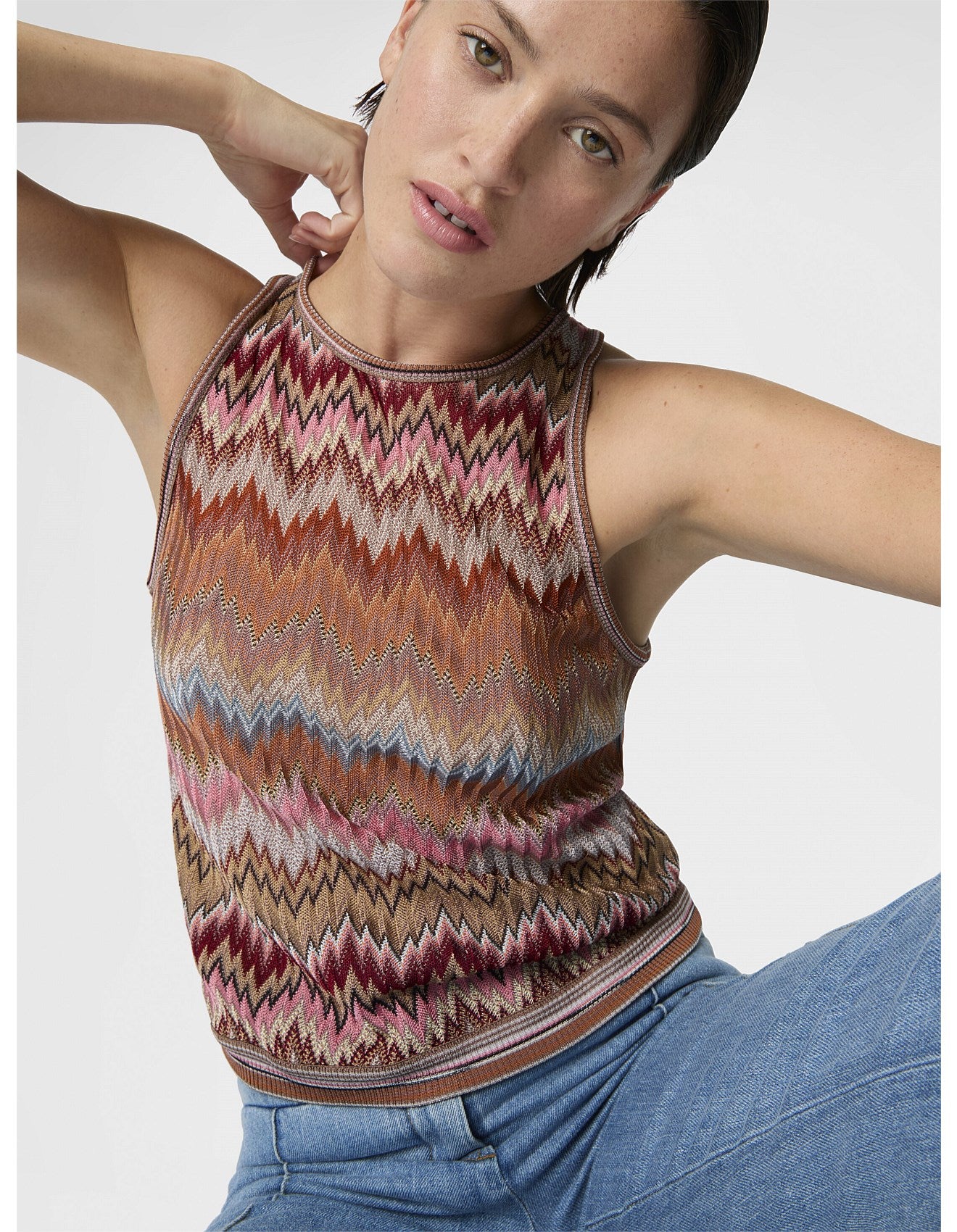 Missoni women's sleeveless crewneck top in 100% viscose.