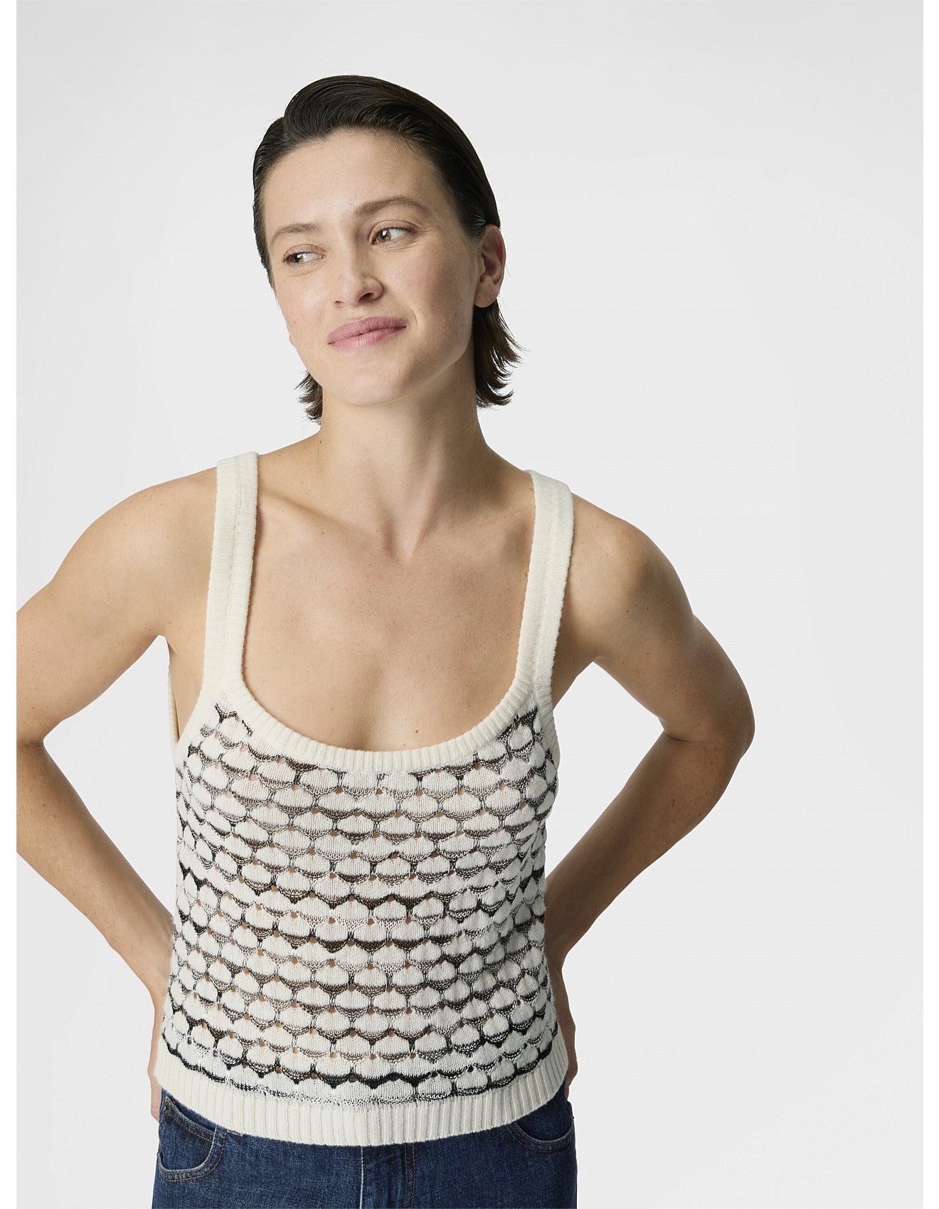 Missoni women's tank top in cashmere viscose blend — mesh knit, contrasting ribbed trims in white