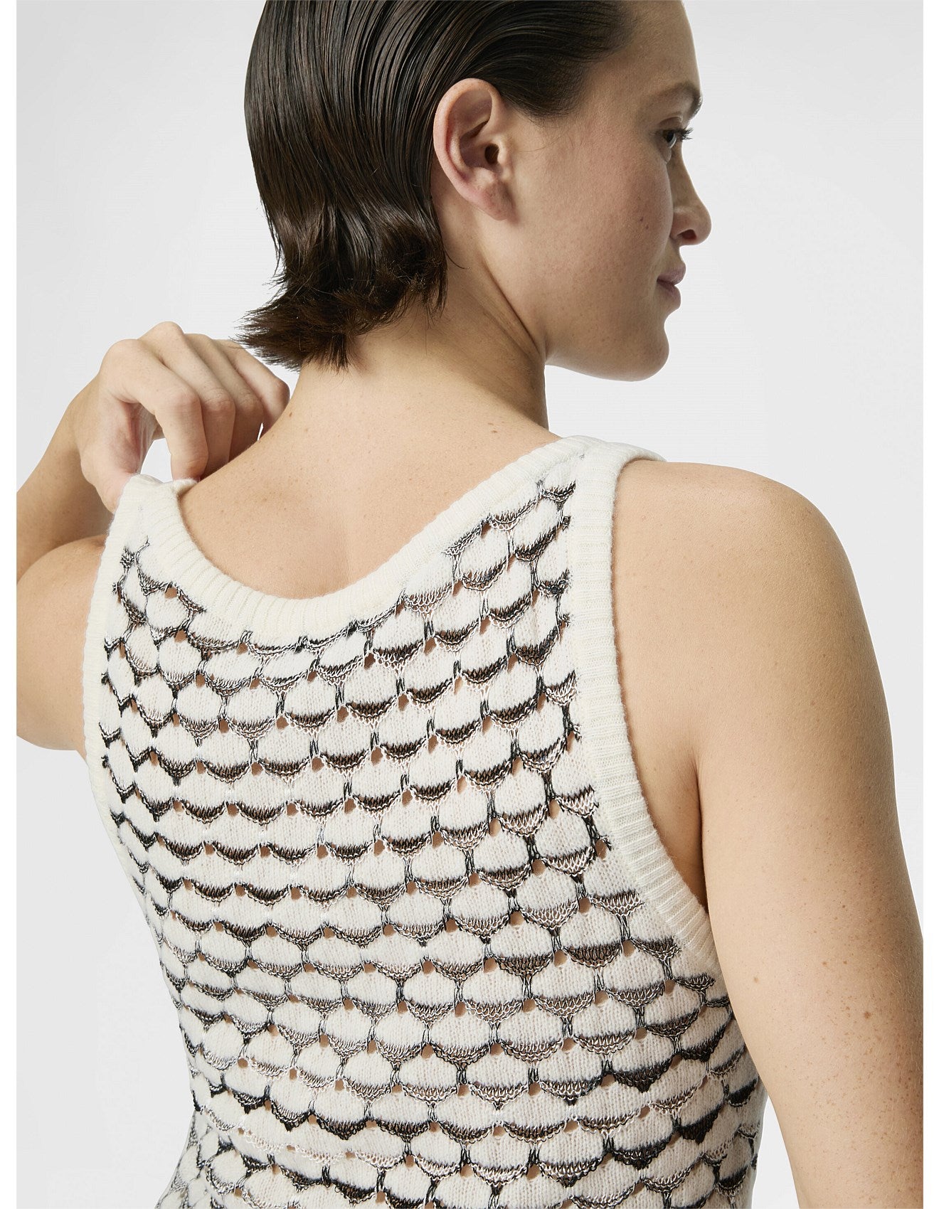 Missoni women's tank top in cashmere viscose blend — mesh knit, contrasting ribbed trims in white back view
