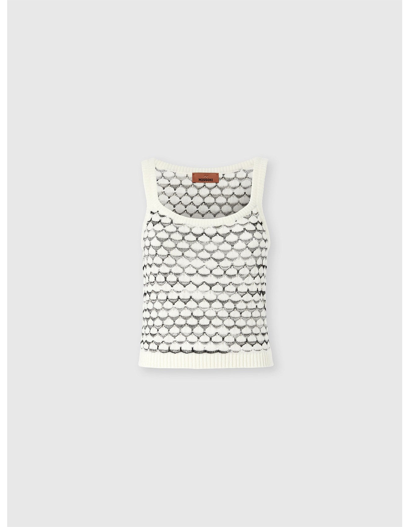 Missoni women's tank top in cashmere viscose blend — mesh knit, contrasting ribbed trims in white
