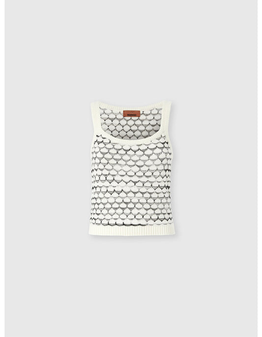 Missoni women's tank top in cashmere viscose blend — mesh knit, contrasting ribbed trims in white