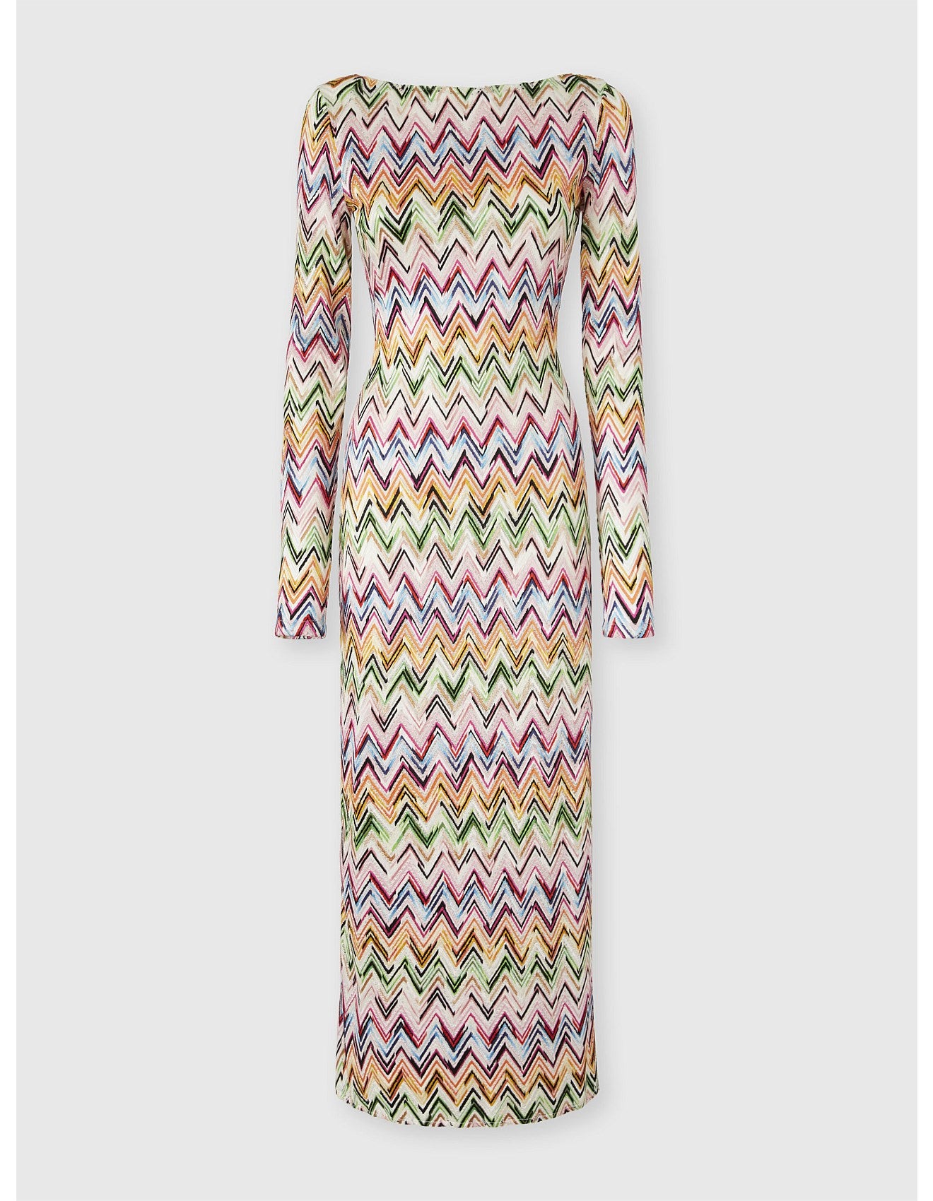 Missoni women's long sleeve beach cover-up dress in stretch viscose — zigzag lace knit, side slits, open back in multi product shot