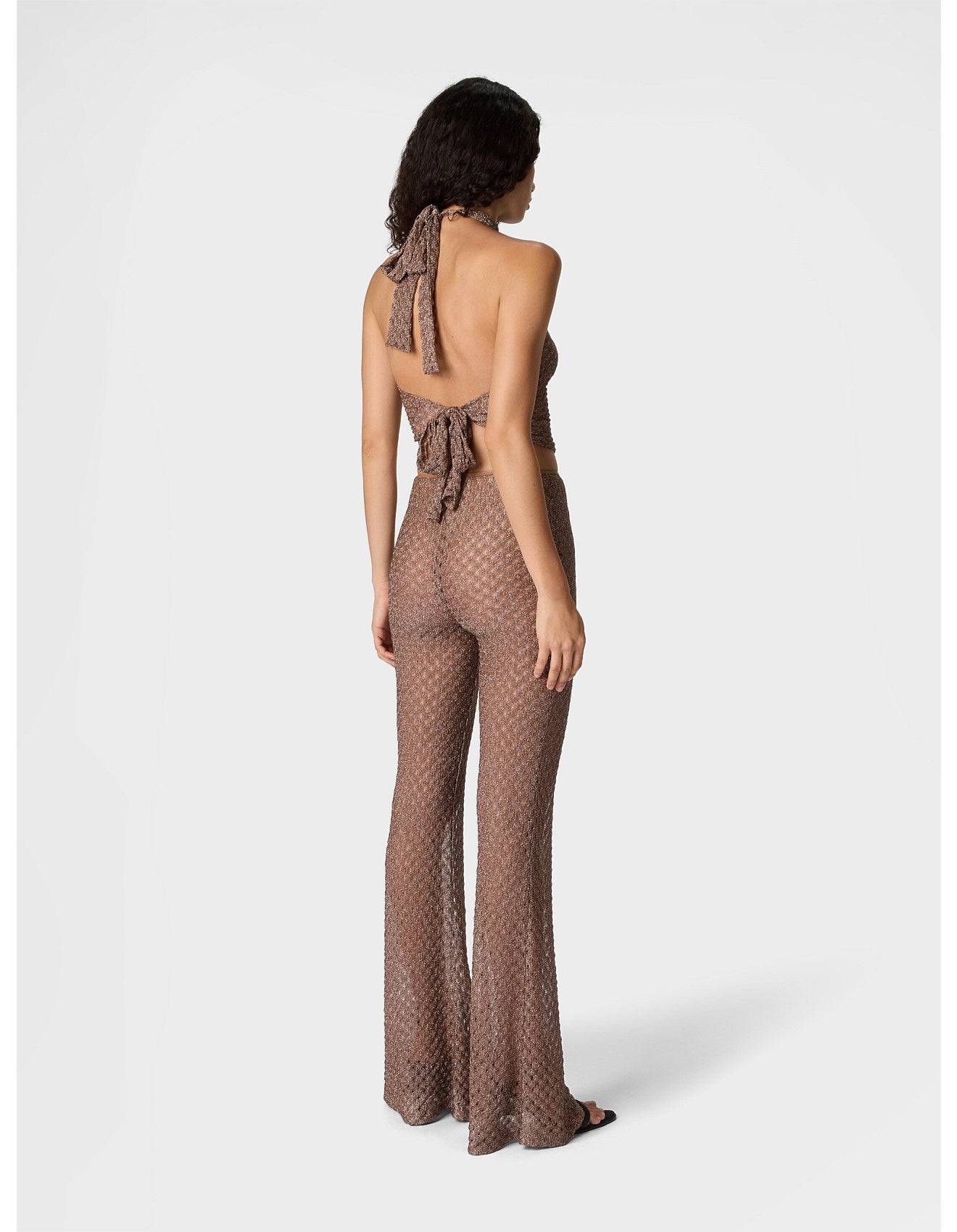 Missoni women's halter scarf top — viscose lamé spiderweb lace knit, back view