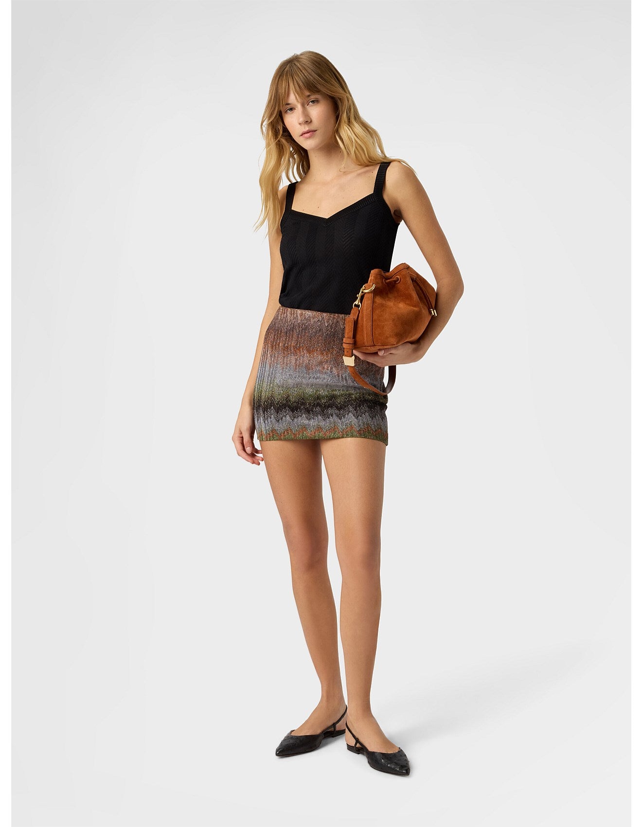 Missoni women's mini skirt in viscose lamé — Raschel snake dégradé knit in multi