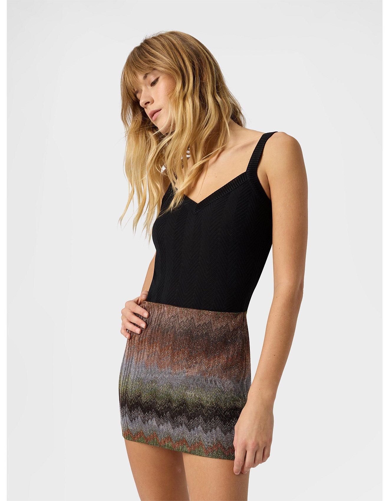Missoni women's mini skirt in viscose lamé — Raschel snake dégradé knit in multi back view