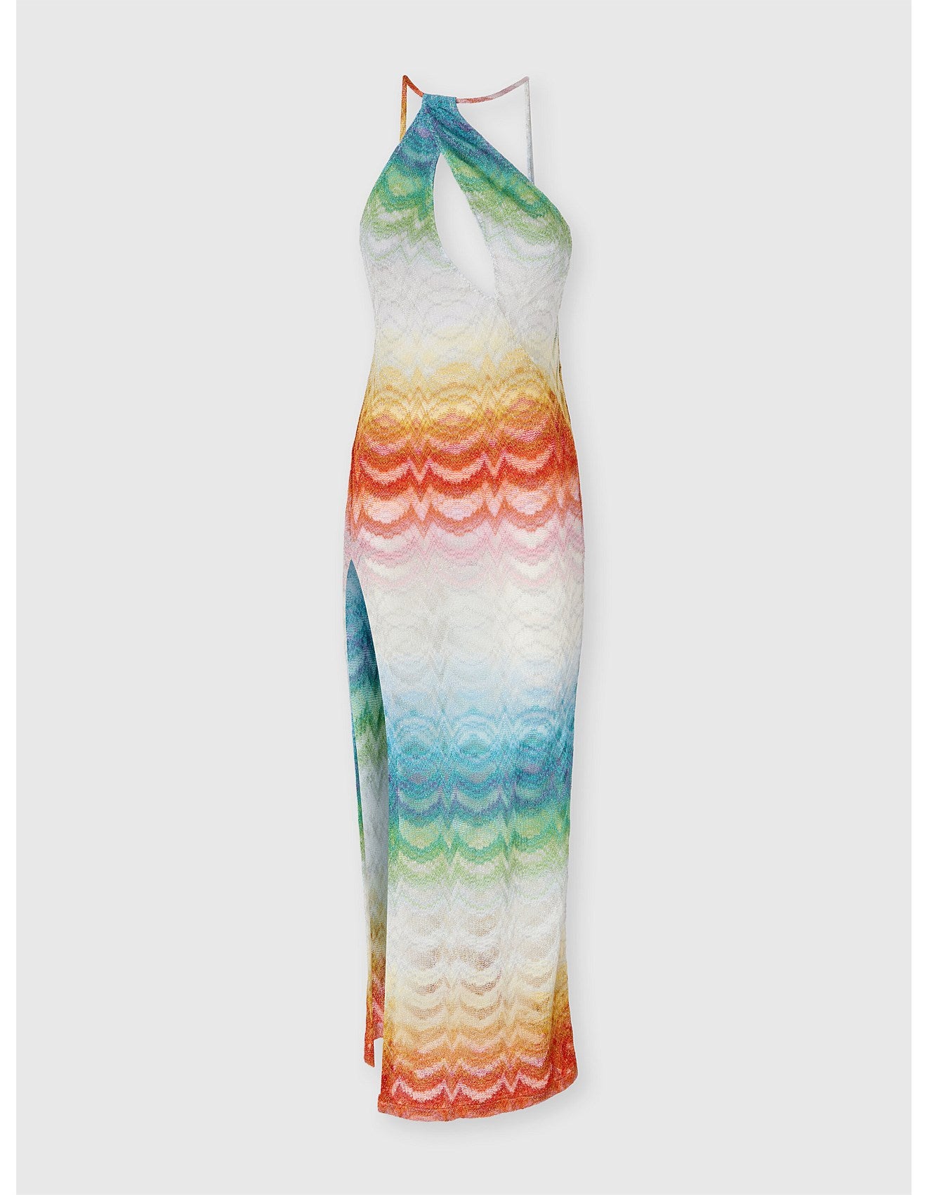 Missoni women's asymmetric cover-up dress in viscose lamé — Raschel psychedelic faded knit, one-shoulder, cut-out, open back in multi product only