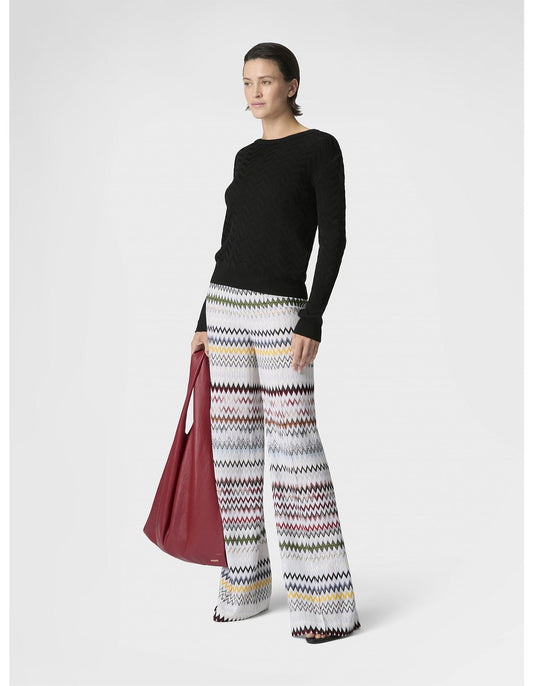 Missoni women's wide-leg pants in cotton viscose blend — zigzag chevron knit in white