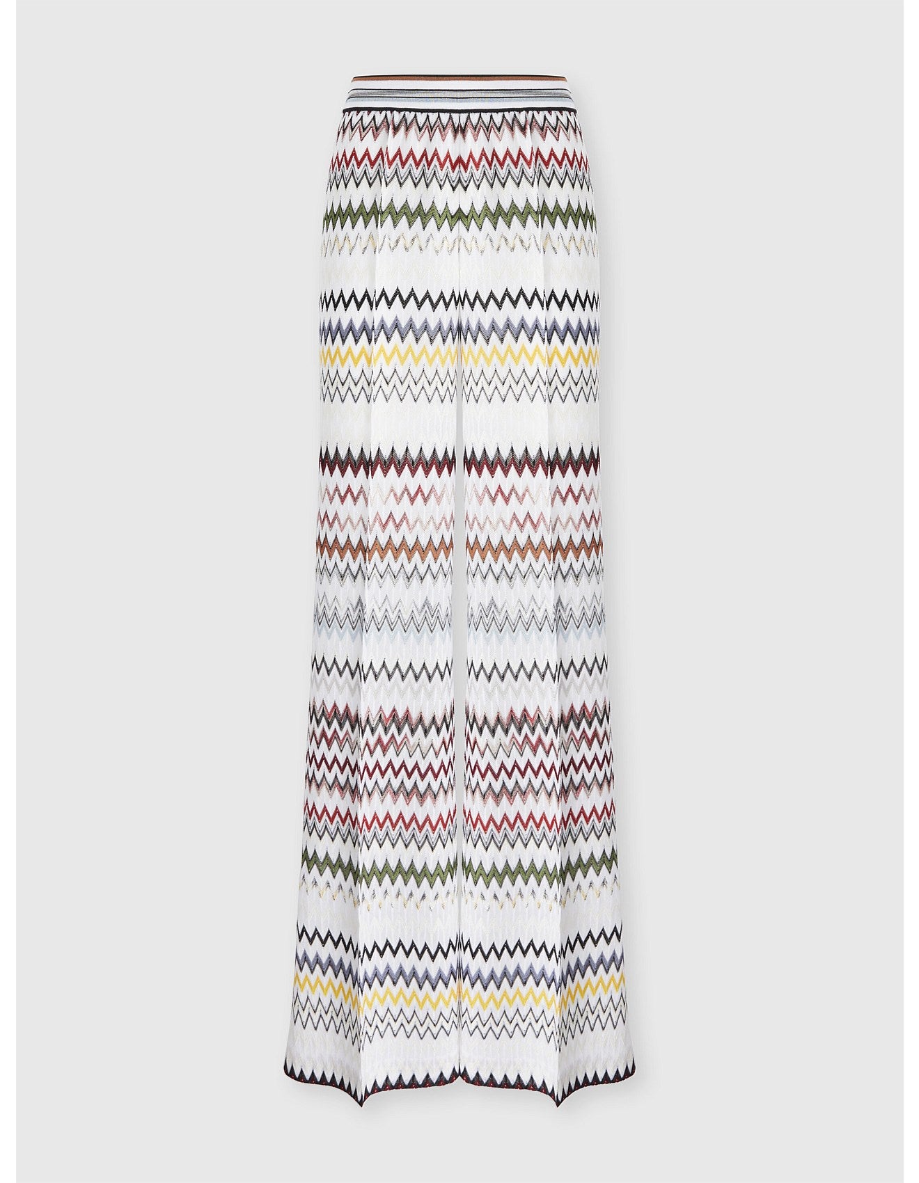 Missoni women's wide-leg pants in cotton viscose blend — zigzag chevron knit in white close up