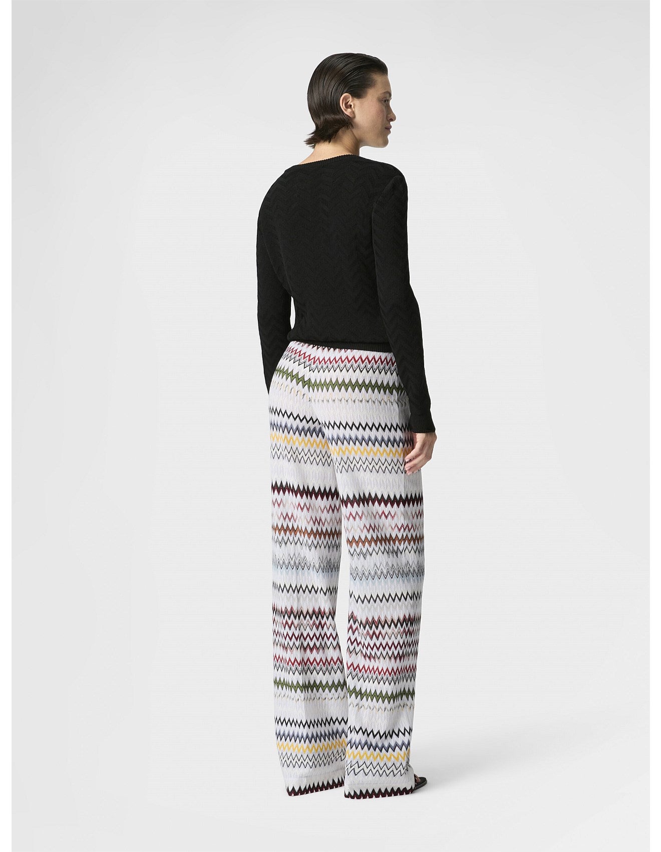 Missoni women's wide-leg pants in cotton viscose blend — zigzag chevron knit in white
