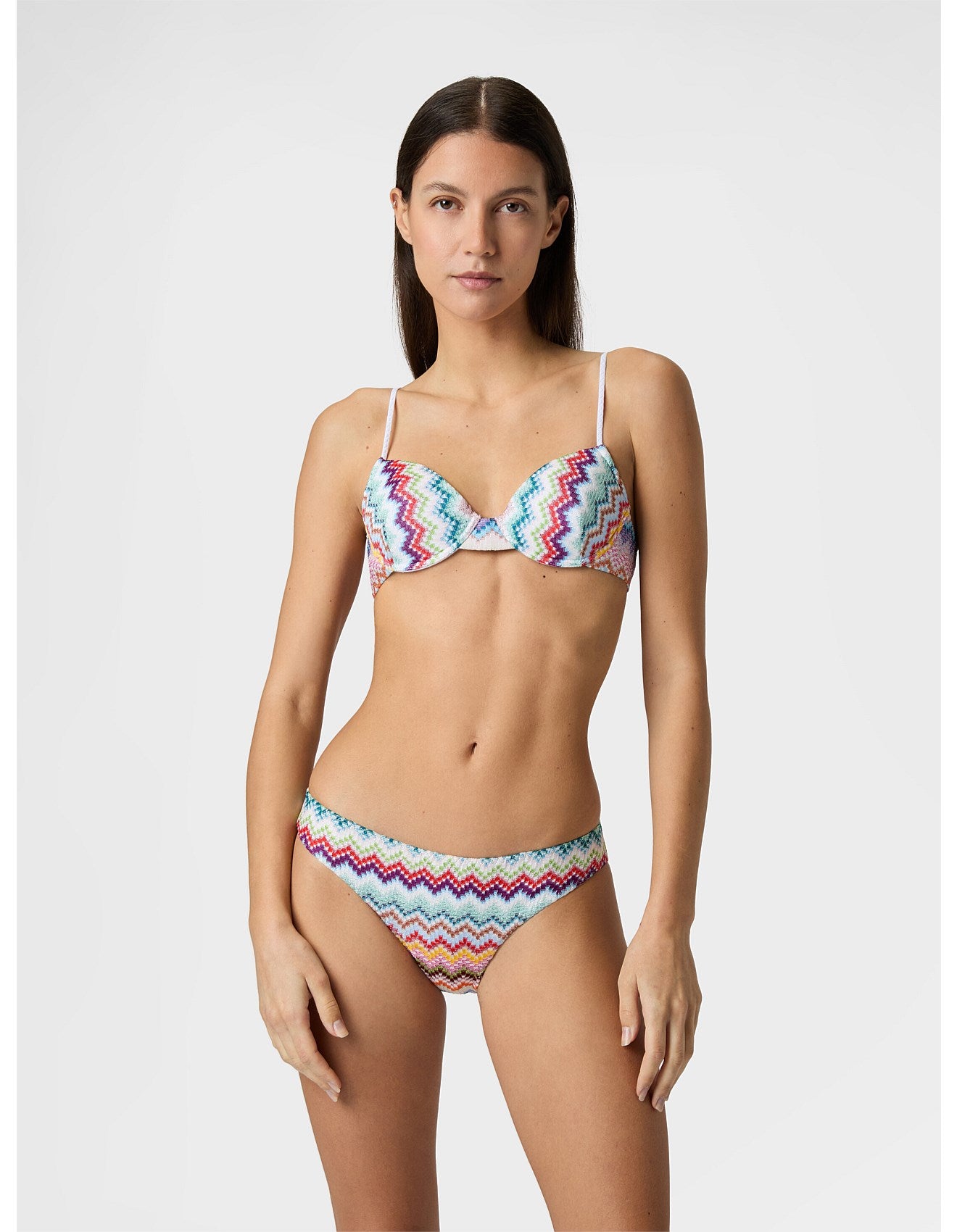 Missoni women's balconette bikini in viscose lamé — Raschel micro zigzag pixel-effect knit in Multi Light