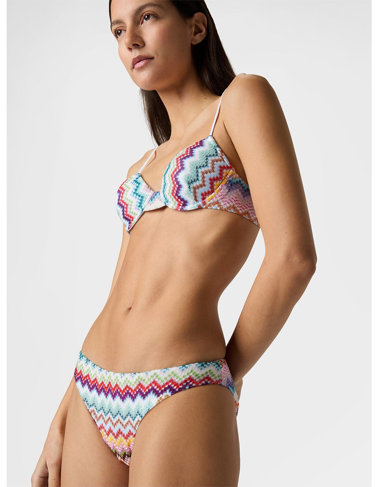 Missoni women's balconette bikini in viscose lamé — Raschel micro zigzag pixel-effect knit in Multi Light