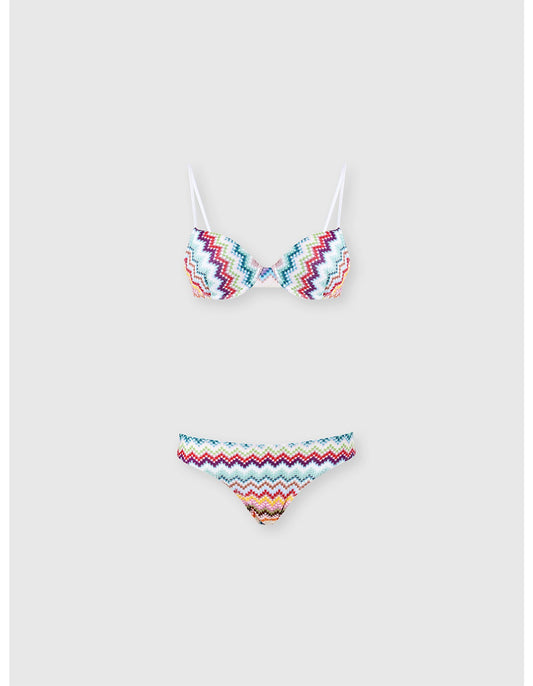 Missoni women's balconette bikini in viscose lamé — Raschel micro zigzag pixel-effect knit in Multi Light