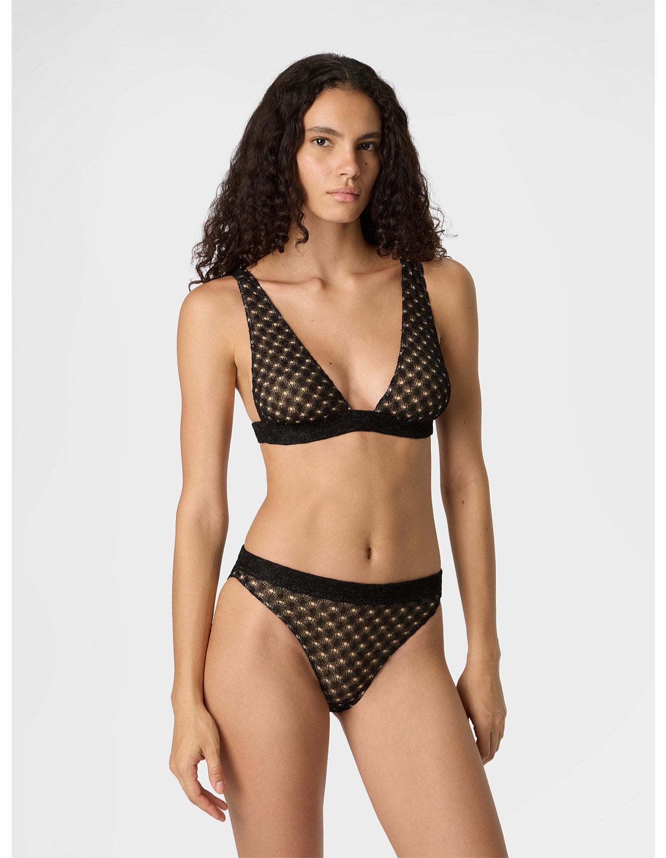Missoni women's bralette bikini in viscose lamé — Raschel spiderweb lace knit in black
