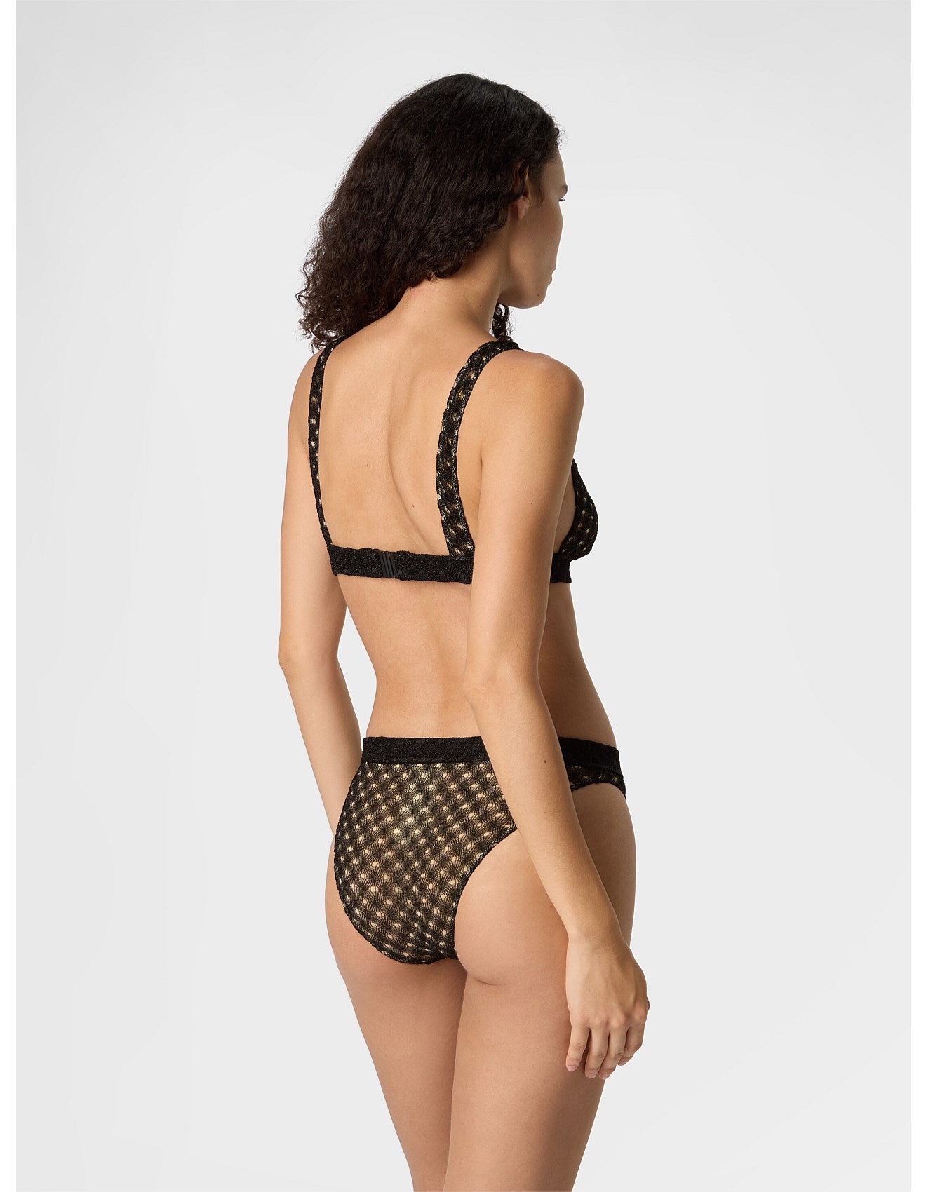 Missoni women's bralette bikini in viscose lamé — Raschel spiderweb lace knit in black back view