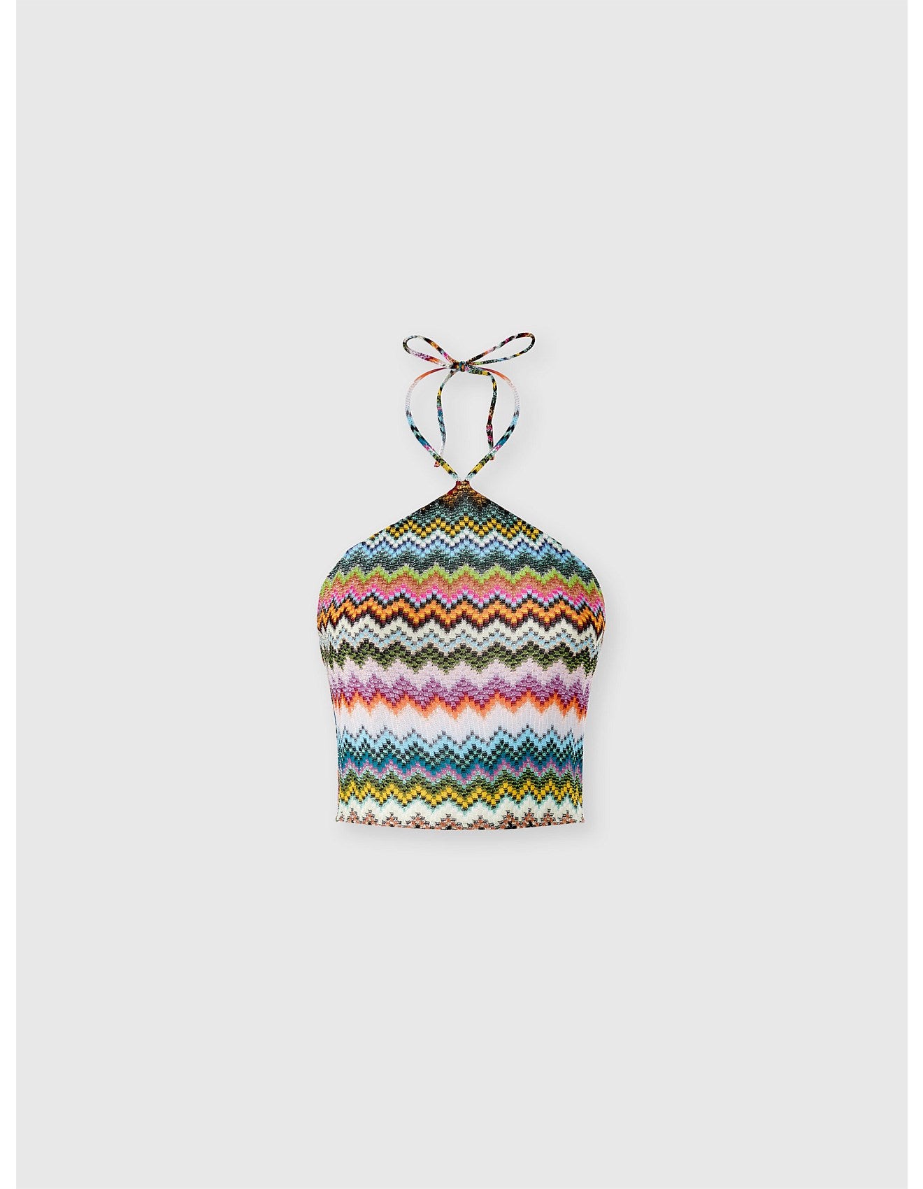 Missoni women's halter-neck top in viscose lamé — raschel micro zigzag pixel-effect knit in multi color