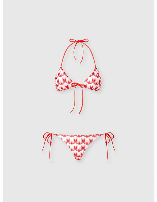 Missoni women's floral lace triangle bikini — viscose Raschel knit, front tie in red
