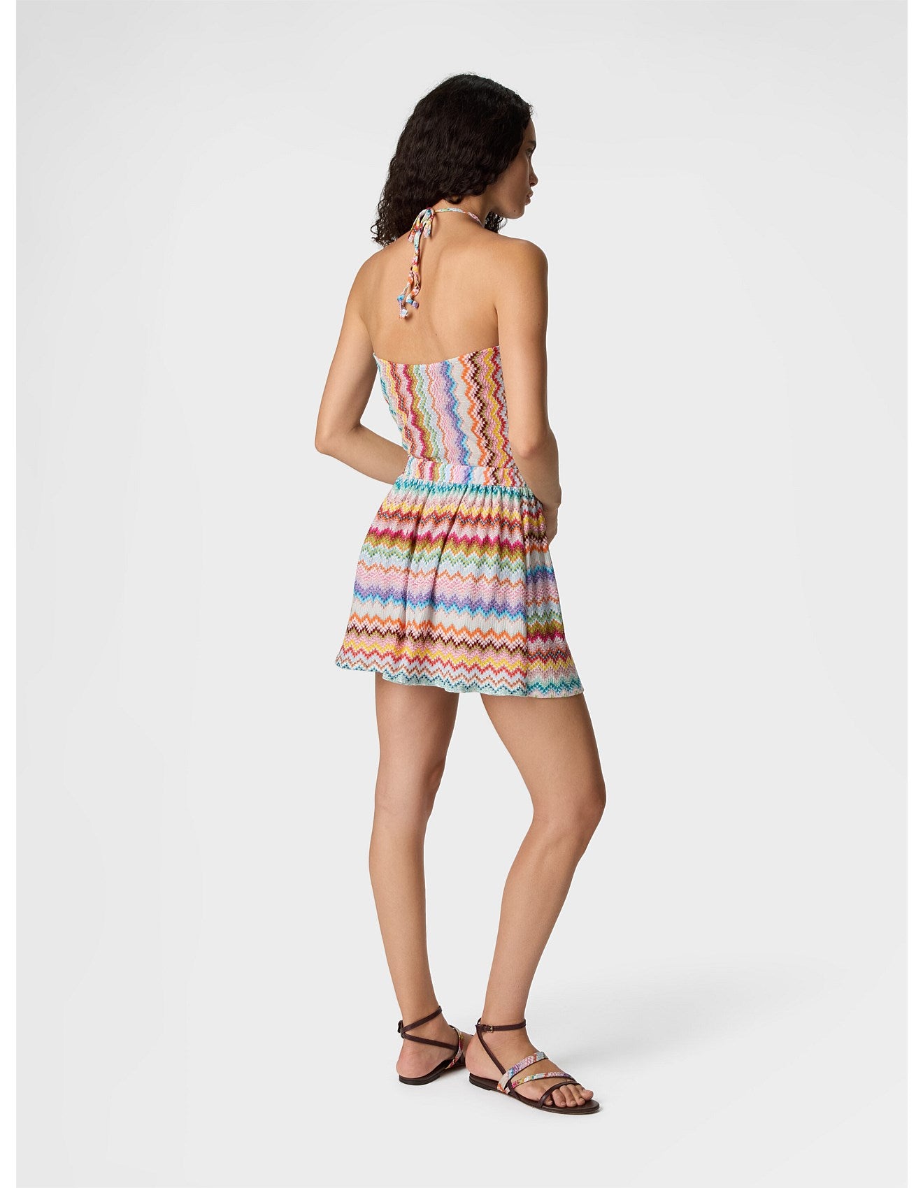Missoni women's short halter jumpsuit in viscose lamé — Raschel zigzag pixel-effect knit in Multi side view