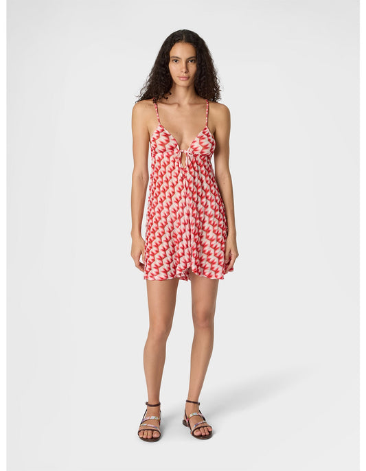 Missoni women's beach cover-up jumpsuit in viscose — Raschel floral lace knit, V-neckline in red