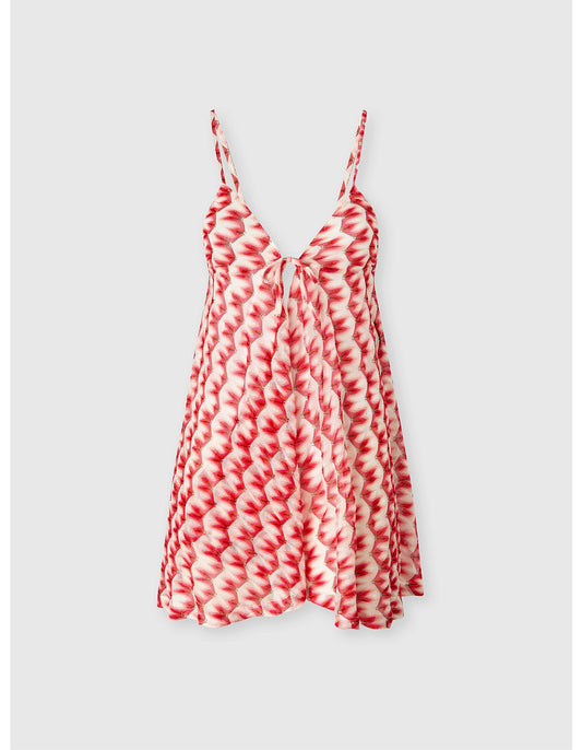 Missoni women's beach cover-up jumpsuit in viscose — Raschel floral lace knit, V-neckline in red product shot