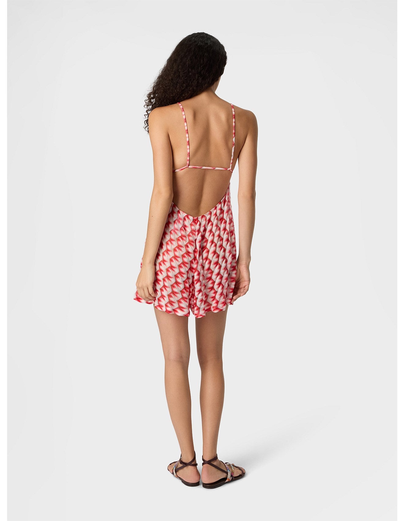 Missoni women's beach cover-up jumpsuit in viscose — Raschel floral lace knit, V-neckline in red back view