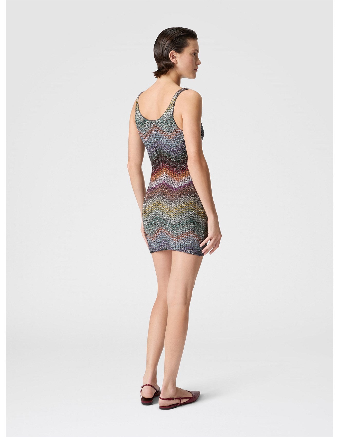 Missoni women's sequin mini dress in viscose lamé — Caperdoni loom zigzag knit, applied sequins, straps in multi back view