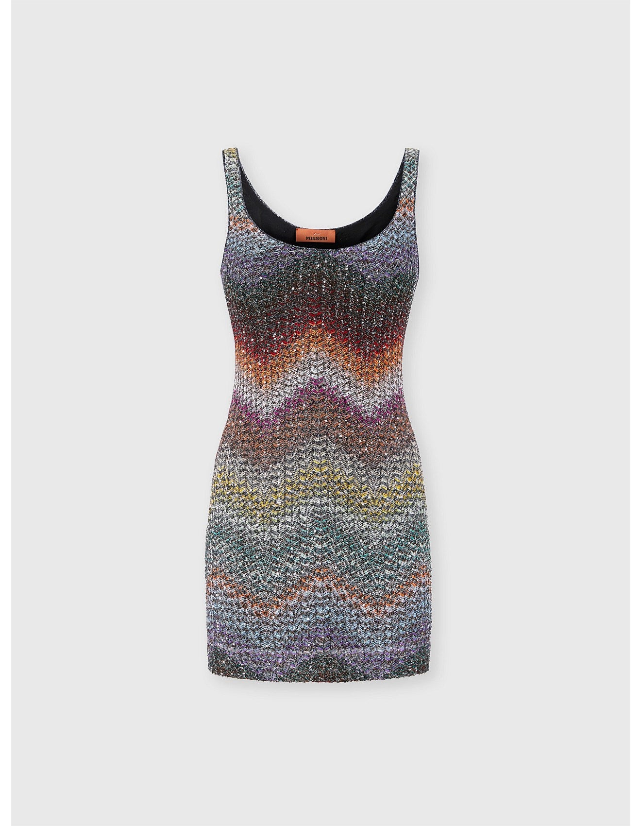 Missoni women's sequin mini dress in viscose lamé — Caperdoni loom zigzag knit, applied sequins, straps in multi - product shot