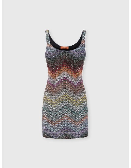 Missoni women's sequin mini dress in viscose lamé — Caperdoni loom zigzag knit, applied sequins, straps in multi - product shot
