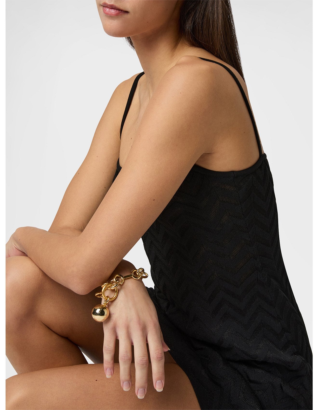 Missoni women's strappy mini dress in cotton viscose blend — tone-on-tone chevron zigzag knit in black side shot