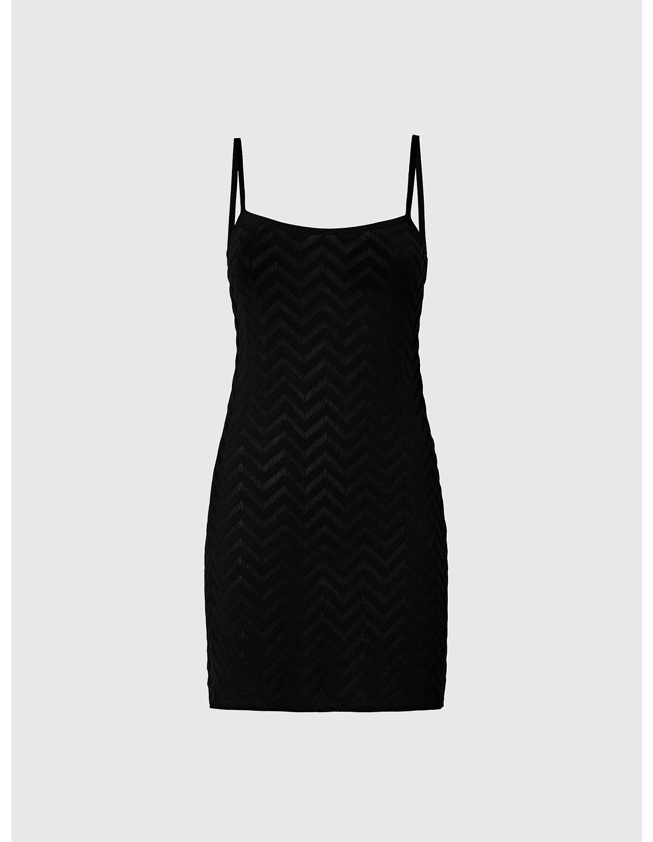 Missoni women's strappy mini dress in cotton viscose blend — tone-on-tone chevron zigzag knit in black