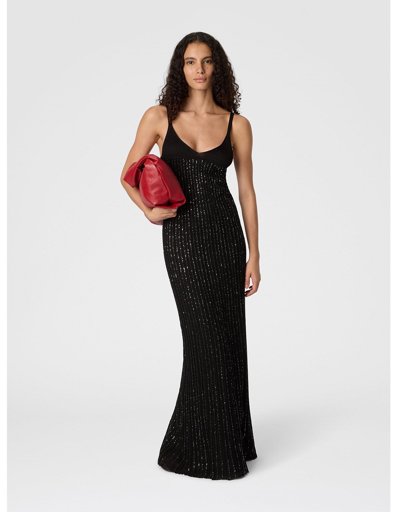 Missoni women's long sequin dress —ribbed knit, V-neckline in black