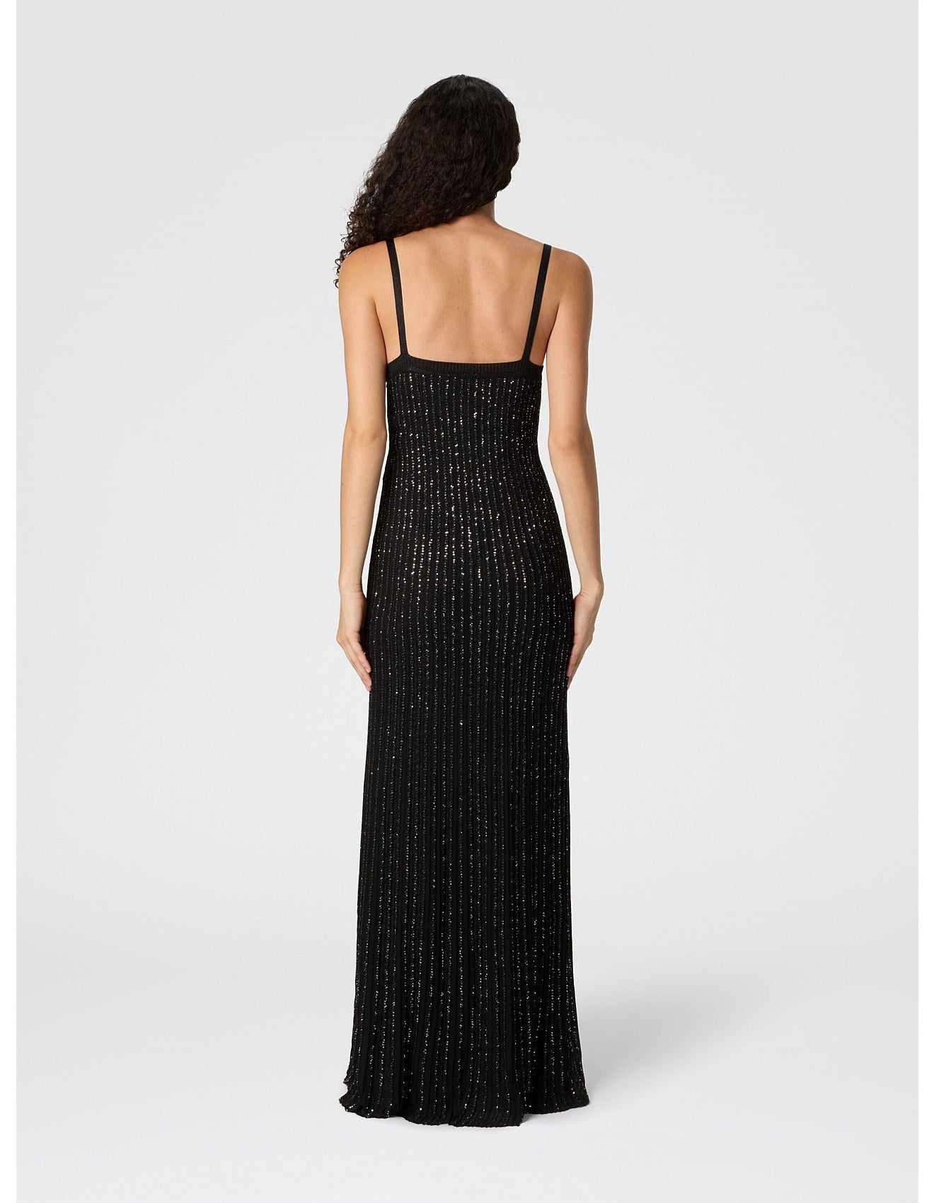 Missoni women's long sequin dress —ribbed knit, V-neckline in black, back view