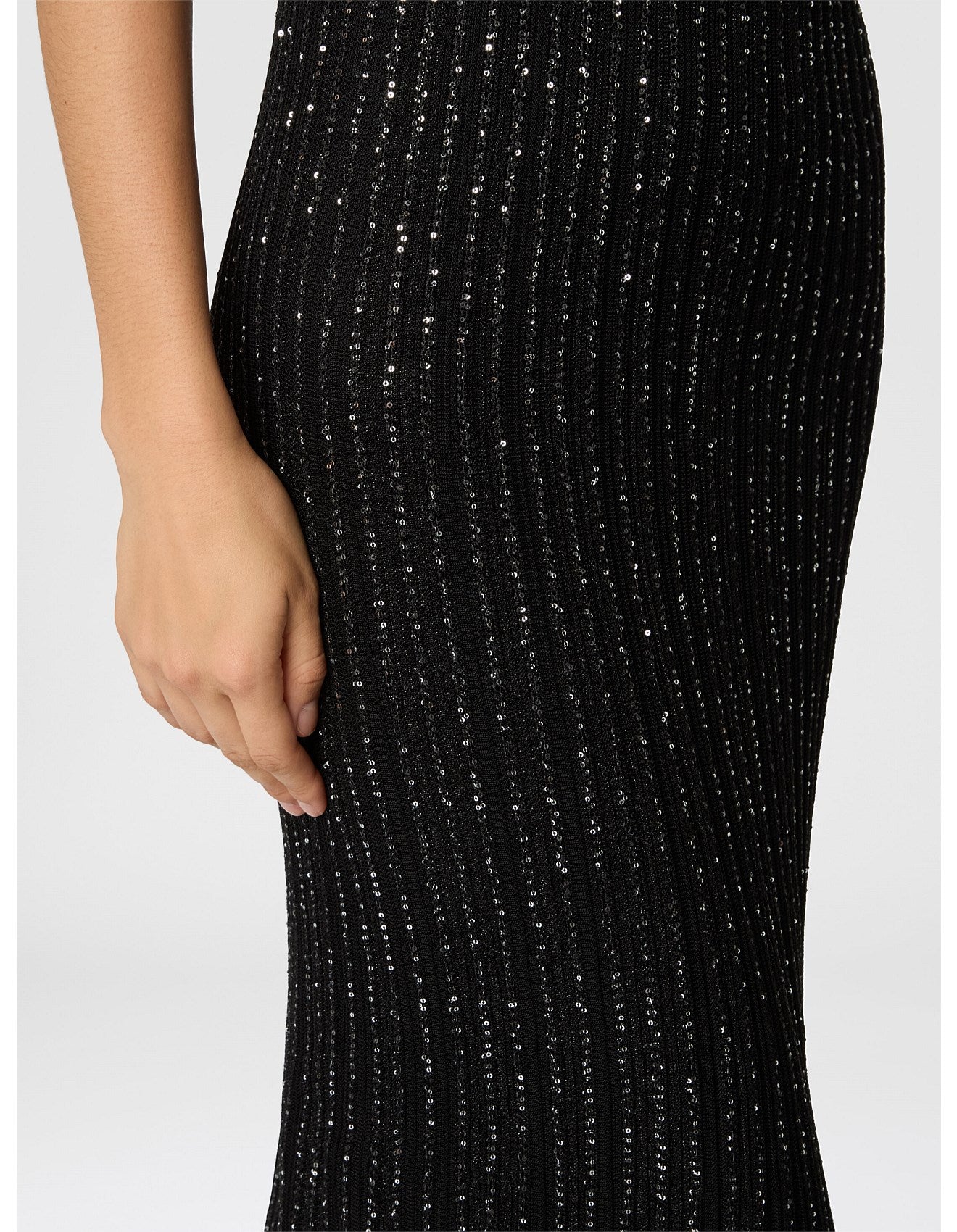 Missoni women's long sequin dress —ribbed knit, V-neckline in black close up